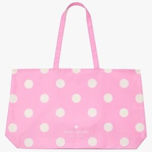 ♠️New kate spade Park Dot Extra Large Canvas Tote, Pink & White Beach Shopping